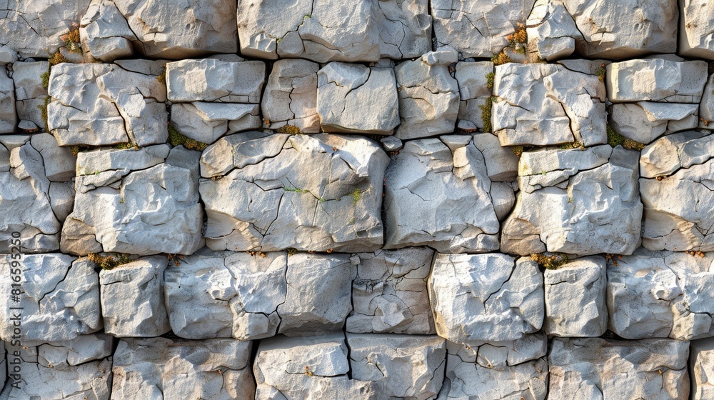 Fototapeta premium Textured stone wall with moss accents