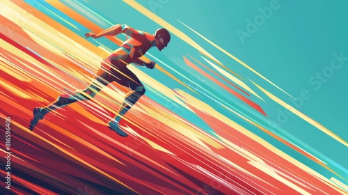 Geometrically inspired illustration of a running figure, embodying agility and vitality. Perfect for digital and print media targeting health and wellness enthusiasts.