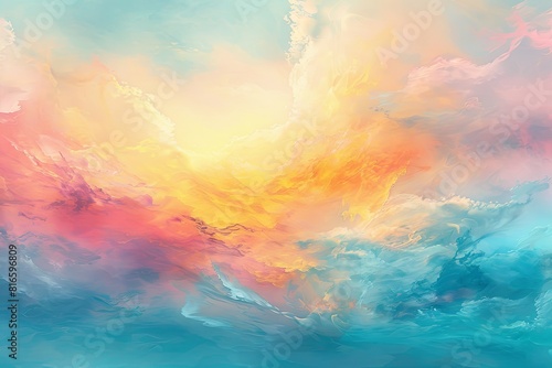 Abstract pastel color background with blurred sky and clouds, watercolor illustration. Soft pastel with bokeh effect for design element. Abstract soft blue, yellow, pink pastel colors background
