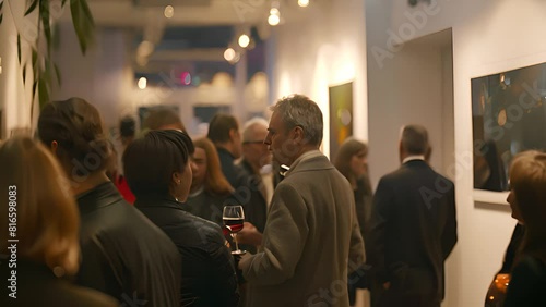 People Socializing at Art Gallery Opening with Ai generated.
 photo