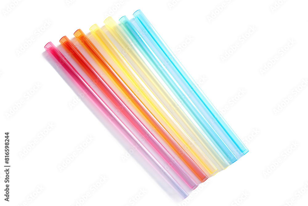 The Rainbow Symphony: A Vibrant Ensemble of Colorful Straws Dancing on a Canvas of Snow on White or PNG Transparent Background. The Rainbow Symphony: A Vibrant Ensemble of Colorful Straws Dancing on a Canvas of Snow on White or PNG Transparent Background.