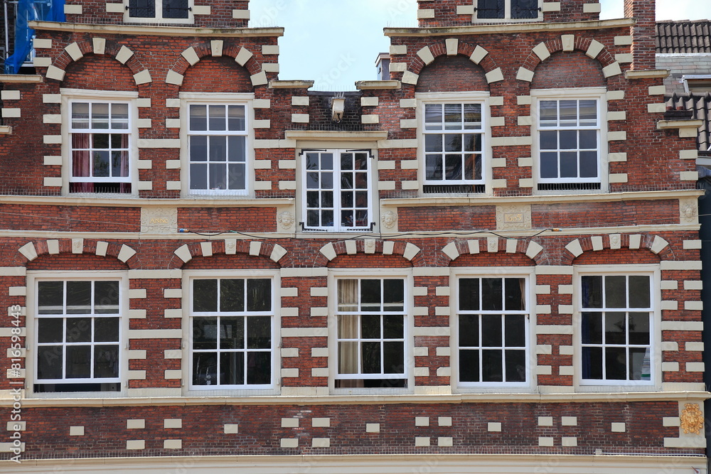Fototapeta premium Amsterdam Nieuwmarkt Square House Facades with Stepped Gables, Netherlands