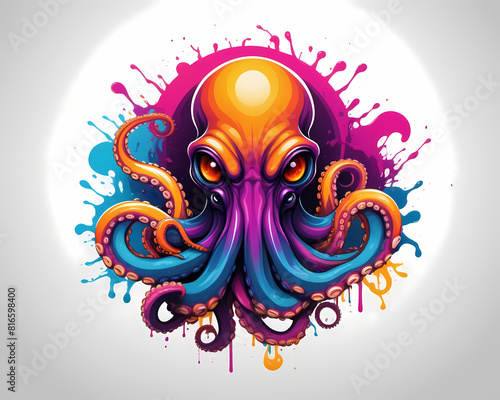 Oktupus logo in slash art, neon colours, colourful