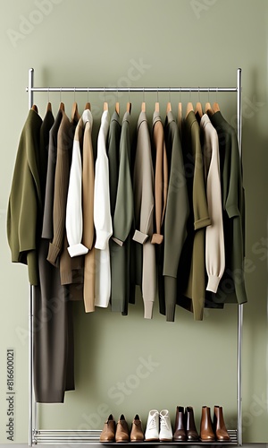 Summer-Autumn Fashion Closet for Summer-Autumn Weather, Minimal Trend with Natural Colors for Season, ai generative, 생성형