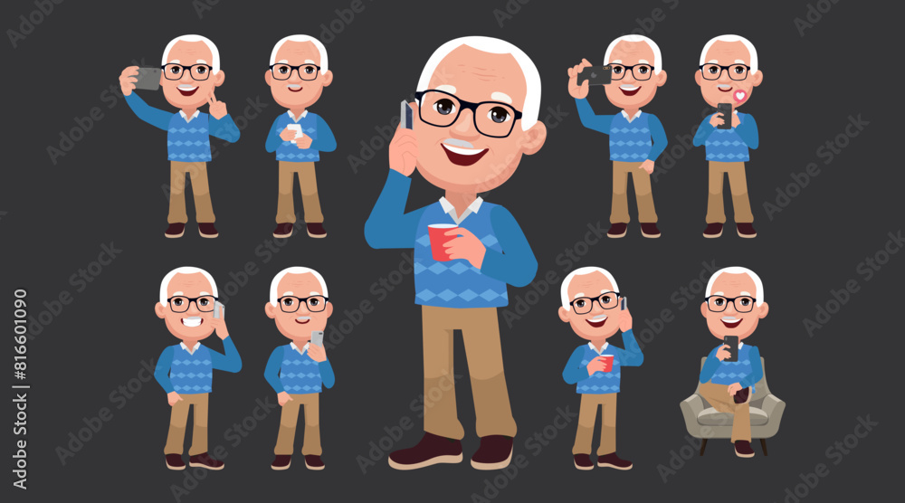 Obraz premium Old people using smartphones
