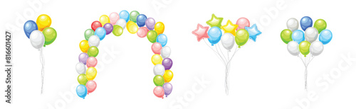 Colorful Helium Balloon Bunch on String Vector Set