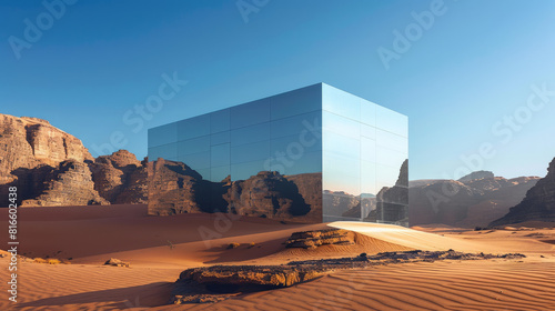 A mirrored building in the middle of the desert. It's called Maraya and is located in Saudi Arabia.