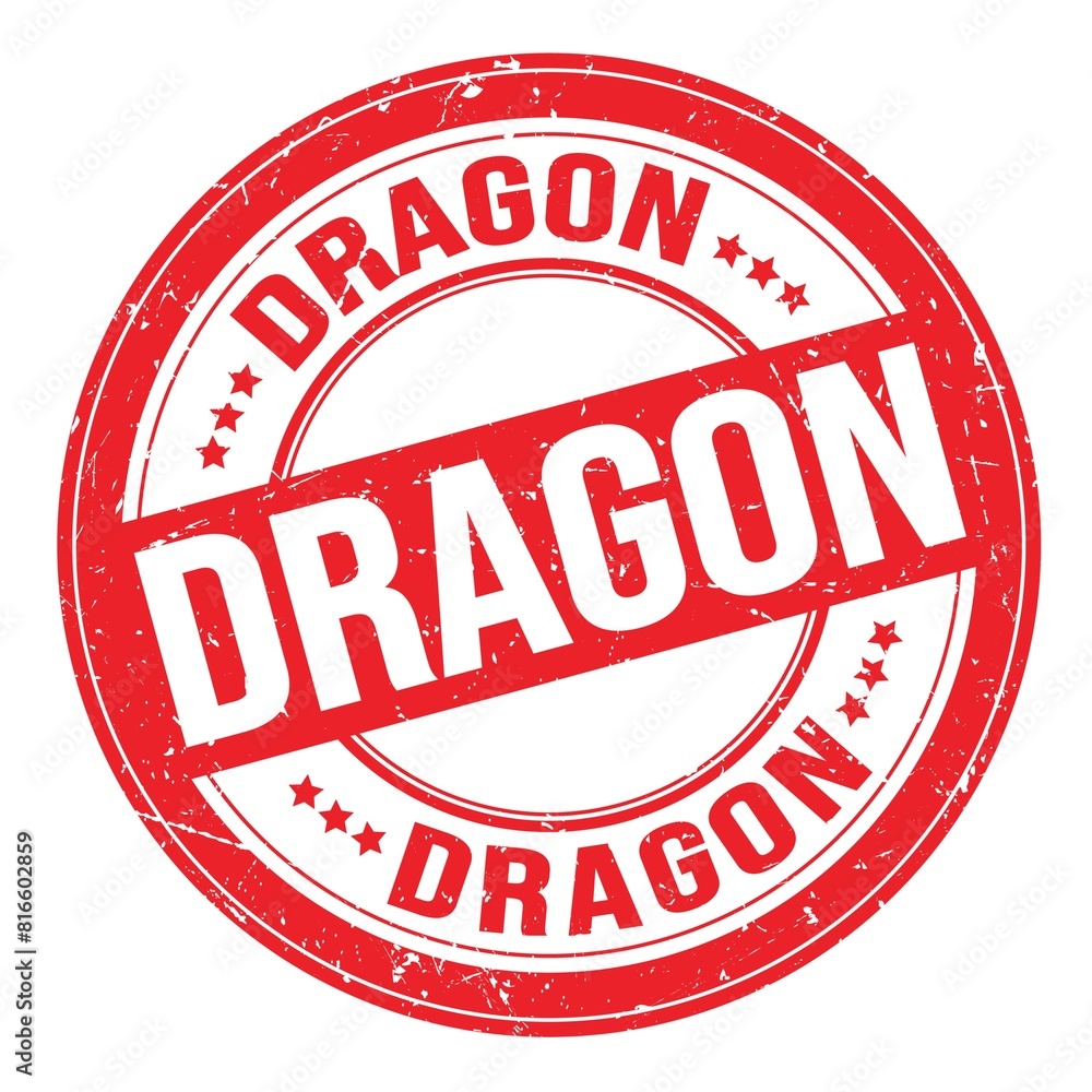 DRAGON text written on red round stamp sign