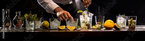 Bartender is making cocktails at the bar counter photo