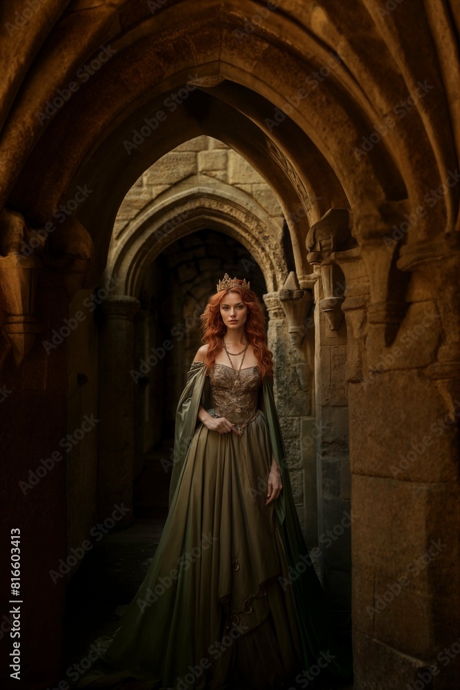 Naklejka premium Queen in ancient cloister walkway