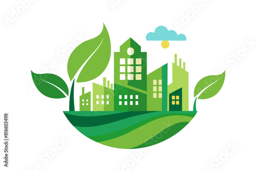 A logo for Sustainable Architecture. Incorporate elements like green buildings or renewable energy symbols. Ensure it reflects eco-friendliness and modernity. vector art illustration