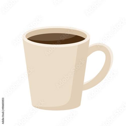 Mug ceramic white cup with coffee drink, cartoon vector isolated illustration