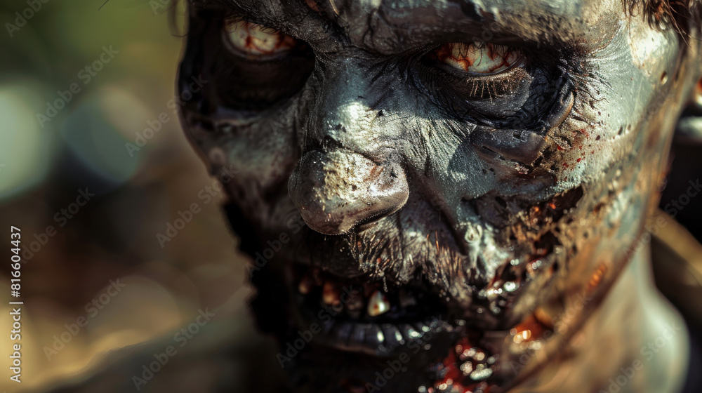 A scary zombie man's face is shown in detail. It's for Halloween. A scary zombie man's face is shown in detail. It's for Halloween.