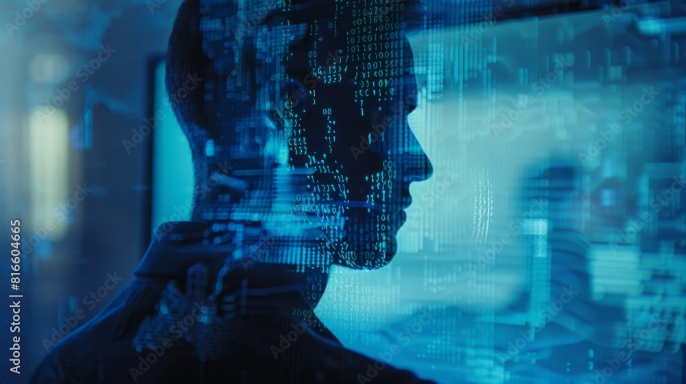 Silhouette of Hacker Against Glowing Green Code Background Silhouette of Hacker Against Glowing Green Code Background