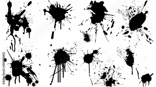A collection of abstract paint splatter shapes.