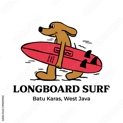 Photography hand drawn dog character surfing illustration