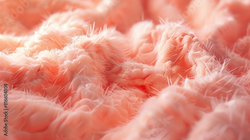 This image shows a close-up of a soft pink fluffy material, highlighting its texture and the play of light across its surface