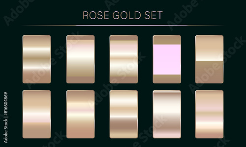 Set a pink gradient. Pink gold. Chrome color foil texture background. vector pattern of gold, copper, brass and metal.