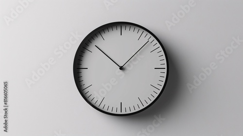 A black wall clock hanging on a white wall, showing the time in a simple and classic design