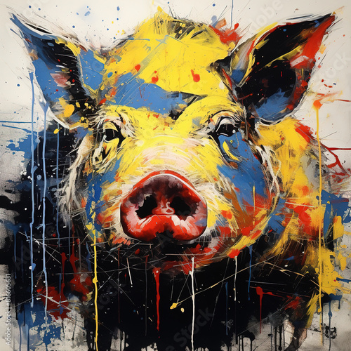 Beautiful painting of a pig on clean background. Mammals. Farm animals.