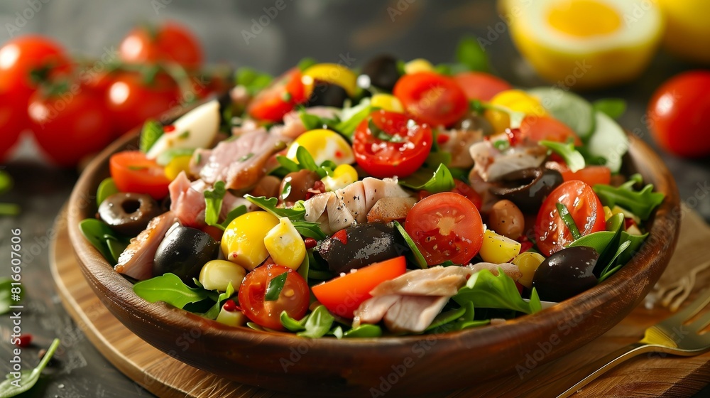Nicoise salad tuna, tomatoes, eggs, olives, beans Nicoise salad tuna, tomatoes, eggs, olives, beans