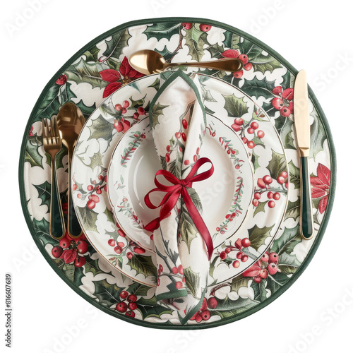 Festive Christmas Placemat with Holiday Decorations Isolated Without Background photo