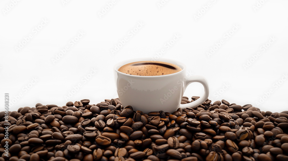 cup of coffee with beans cup of coffee with beans