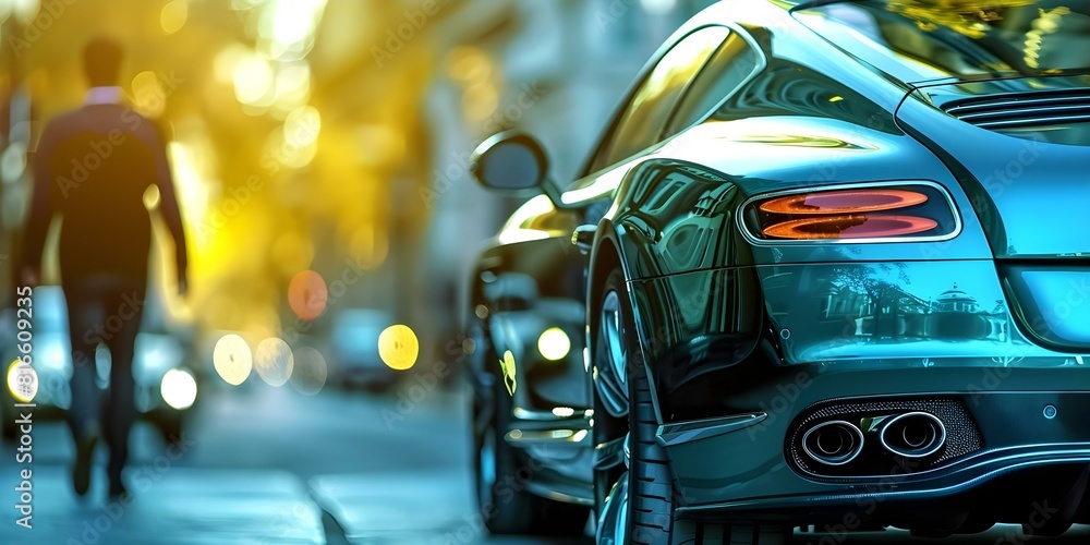 Closeup of a luxury car with a professional driver nearby. Concept Luxury Car, Close-Up, Professional Driver, Car Photography Closeup of a luxury car with a professional driver nearby. Concept Luxury Car, Close-Up, Professional Driver, Car Photography