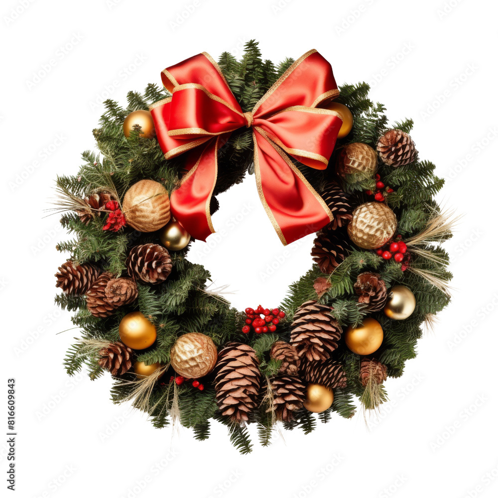 Festive Christmas Wreath with Red Berries and Green Foliage Isolated Without Background Festive Christmas Wreath with Red Berries and Green Foliage Isolated Without Background
