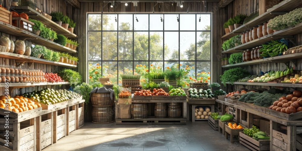 A family-run organic farm store, displaying freshly picked produce for sale.