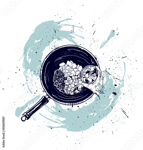 Illustration of cooking on Teflon hand-drawn with ink splatters, cooking vector