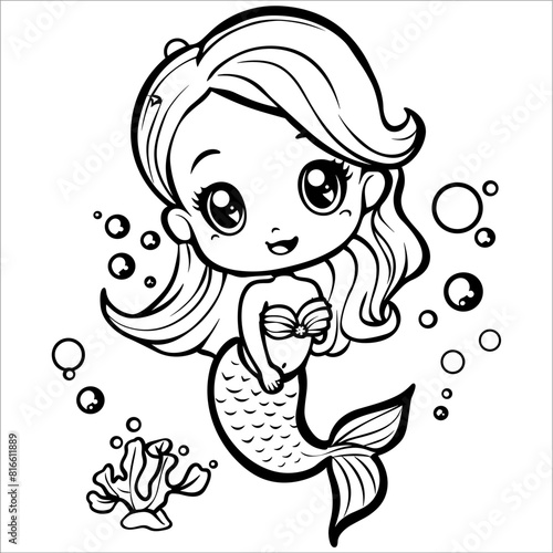 Vector Mermaid Fun Coloring Pages for Young Children