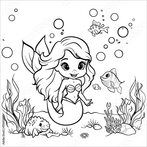 Vector Mermaid coloring pages for kids