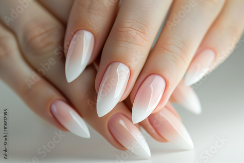 woman model hands with nails elegant French manicure. Ai generated