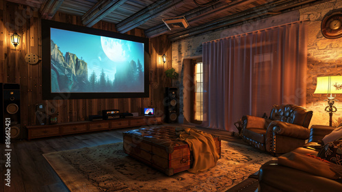 Interior of room with video projector