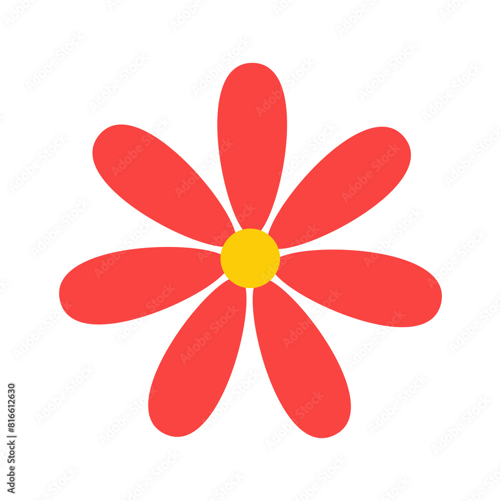 Red yellow daisy chamomile flower. Camomile icon. Growing concept. Simple flat design. Cute round flowers head plant collection. Happy Valentines Day. Love card symbol Isolated White background Vector
