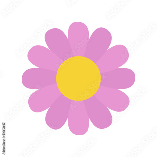 Cute purple yellow flower Daisy camomile. Love card symbol. Chamomile icon. Simple flat design. Growing concept. Round flowers head plant collection. Childish style. Isolated. White background. Vector © worldofvector