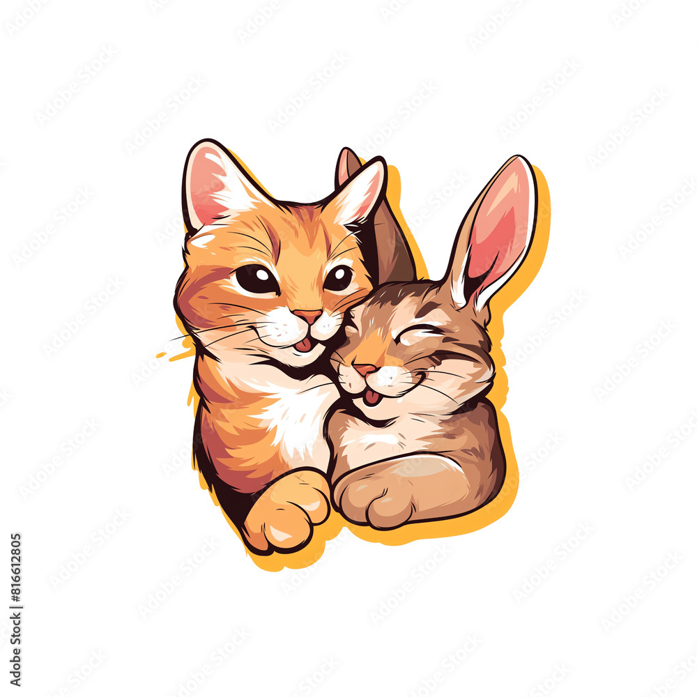 Obraz premium Cute cat and rabbit characters tshirt design
