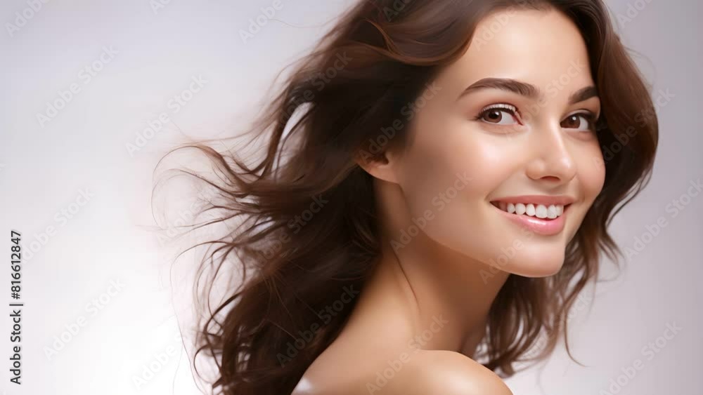 Closeup portrait of young beauty woman with fair perfect healthy glow skin , model makeup cosmetic advertisement style isolated on white Closeup portrait of young beauty woman with fair perfect healthy glow skin , model makeup cosmetic advertisement style isolated on white