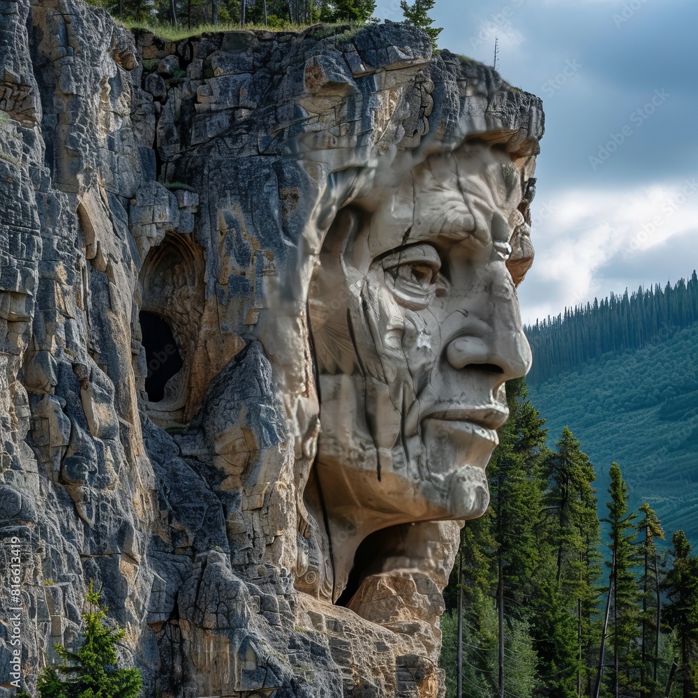 A mountain with a face carved into it that changes expressions.