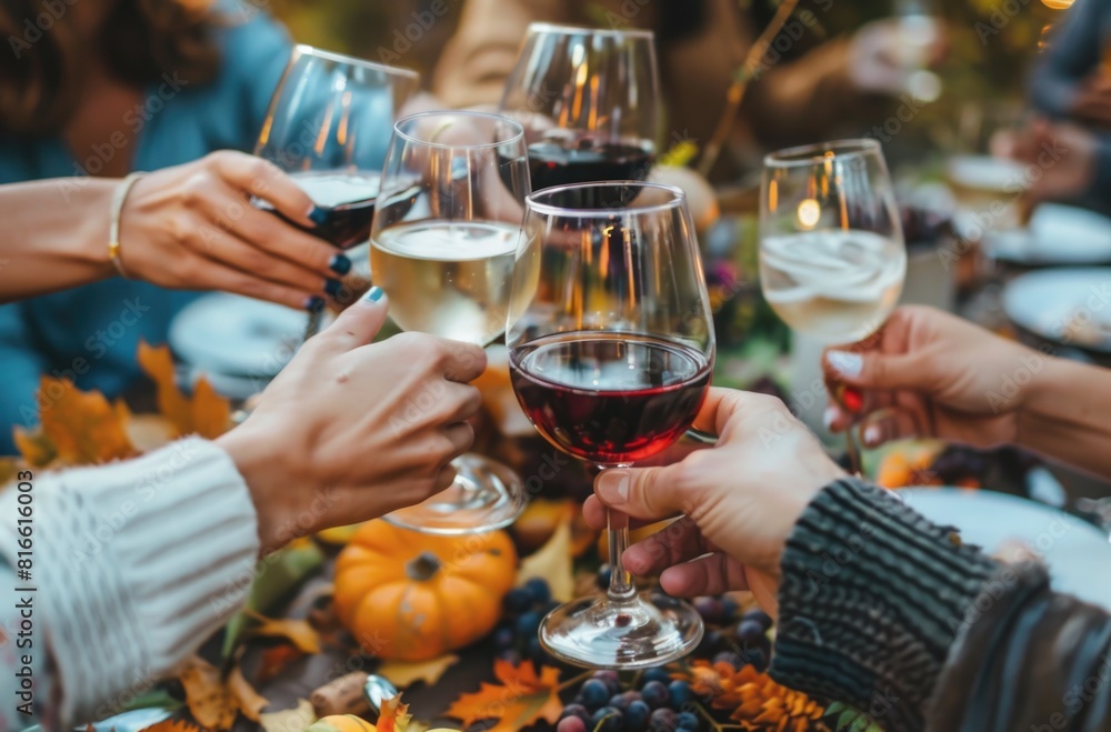 Autumn Celebration: Friends Toasting with Wine at Festive Gathering