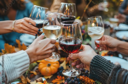 Autumn Celebration  Friends Toasting with Wine at Festive Gathering