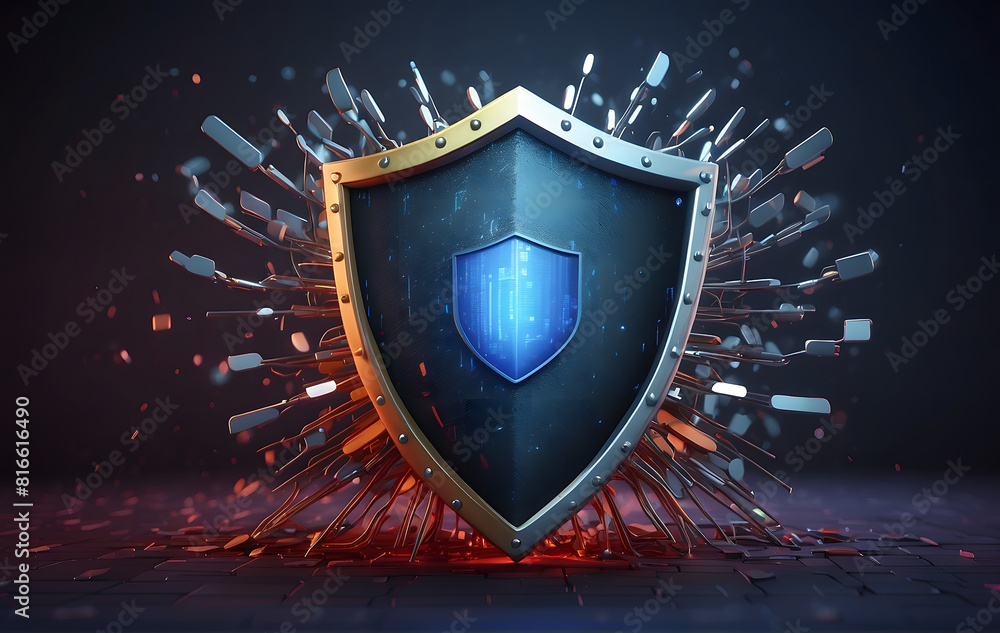Fototapeta premium Digital shield blocking cyber threats, viruses, hackers, and spam emails