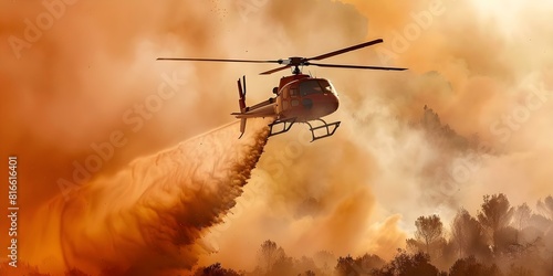 Helicóptero combatiendo un incendio en una zona boscosa. Concept Aviación de emergencia, Incendios forestales, Rescate aéreo, Helicóptero de combate, Gestión de desastres, photo