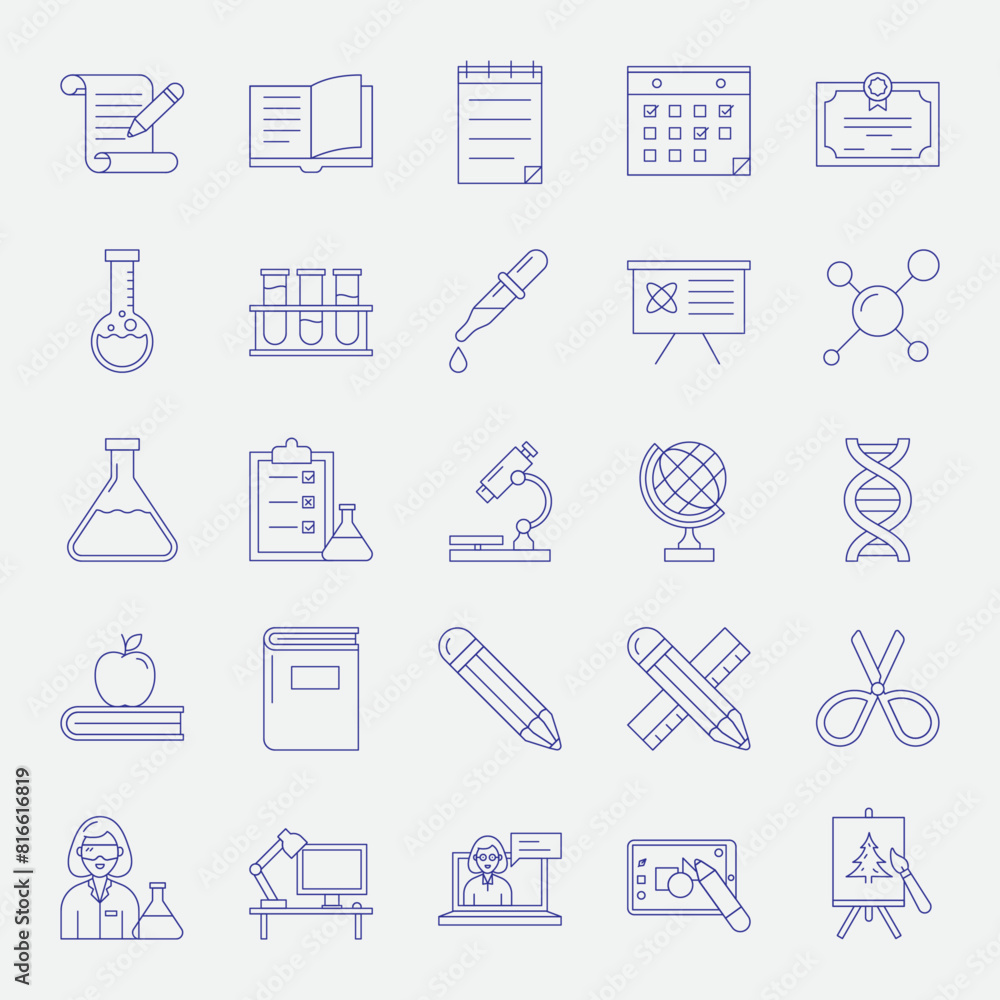 Set education line icons, Science research symbols, Back to school Icons Set education line icons, Science research symbols, Back to school Icons