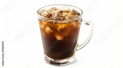 Glass cup of tasty iced coffee on white background