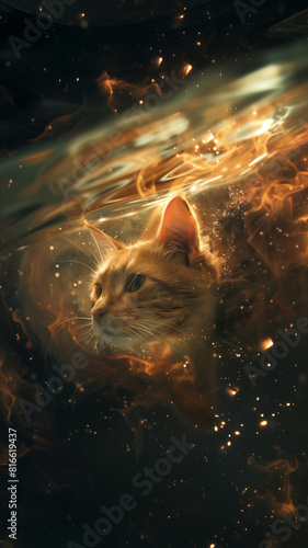 Stories template with a cat is shrouded in a captivating swirl of fire and radiance, weaving a scene that is both dreamlike and enchanting. Phone background