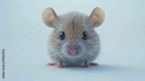 Mouse, hyper-realistic details showcasing the mouse’s intricate fur and keen eyes, against a stark white background 