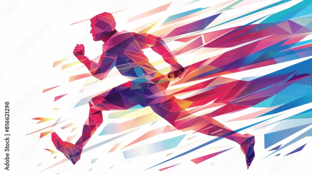Dynamic vector illustration featuring a geometric runner against a white background, symbolizing speed and agility. Perfect for sports-related designs
