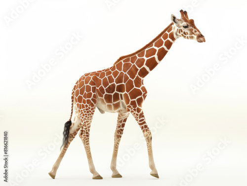 Giraffe isolated on white background.  realistic  8k  movie  very detailed.  nature.